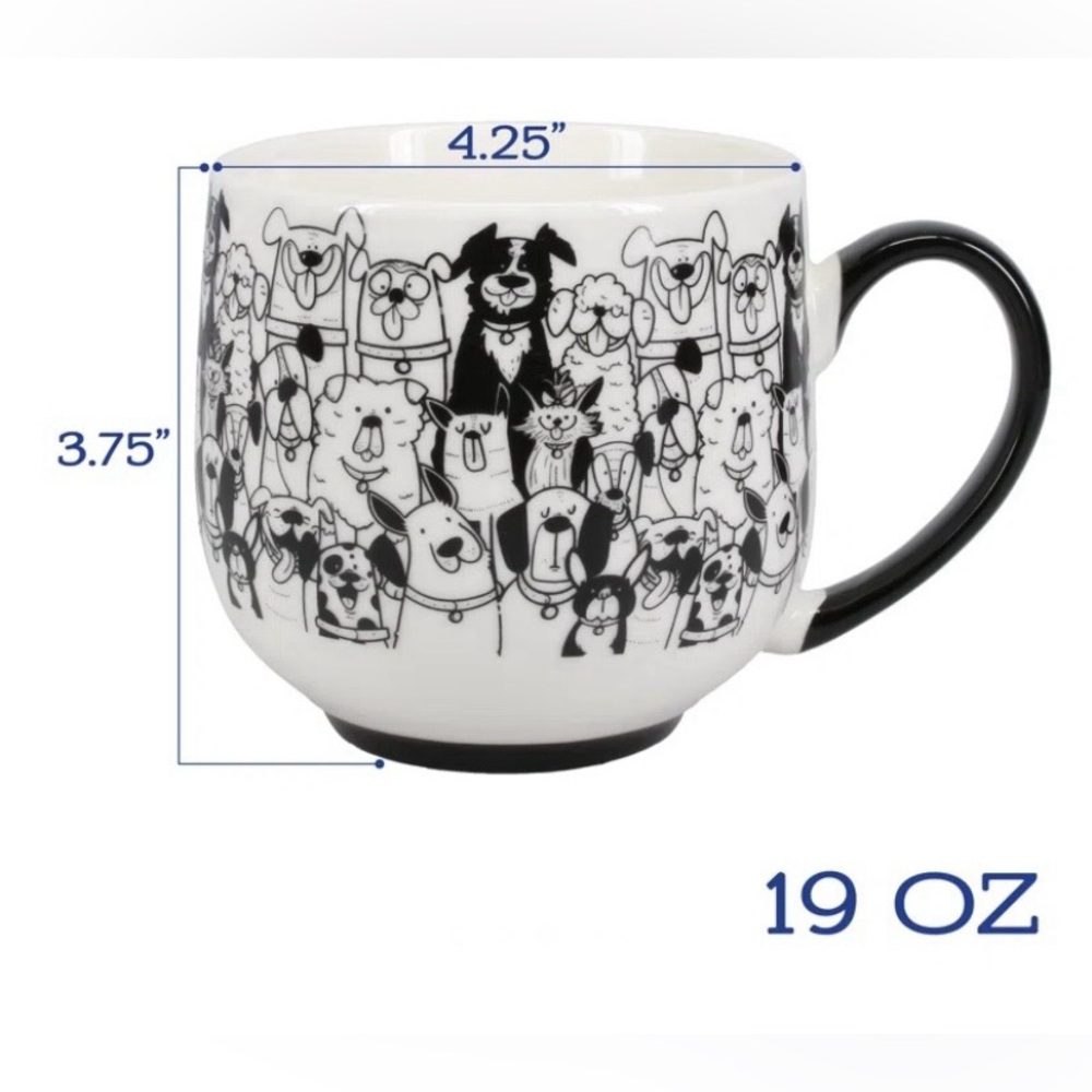 NWT Paws Cafe Dog Puppy Mug Cup Black White Chic Playful Coffee Tea Hot Cocoa - Picture 2 of 11